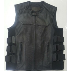 Gillet in pelle con velcro laterale