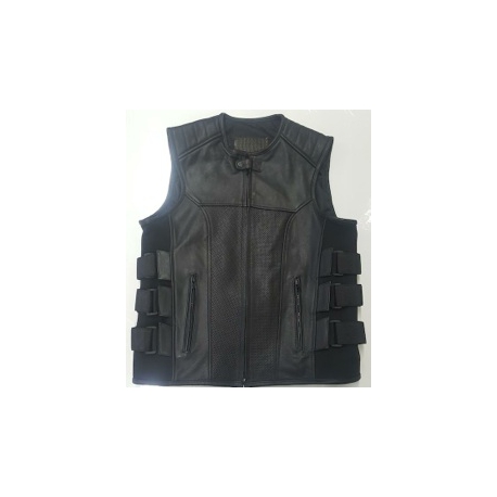 Gillet in pelle con velcro laterale