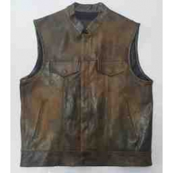 Gillet in pelle marrone scuro invecchiato