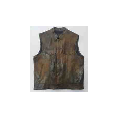 Gillet in pelle marrone scuro invecchiato